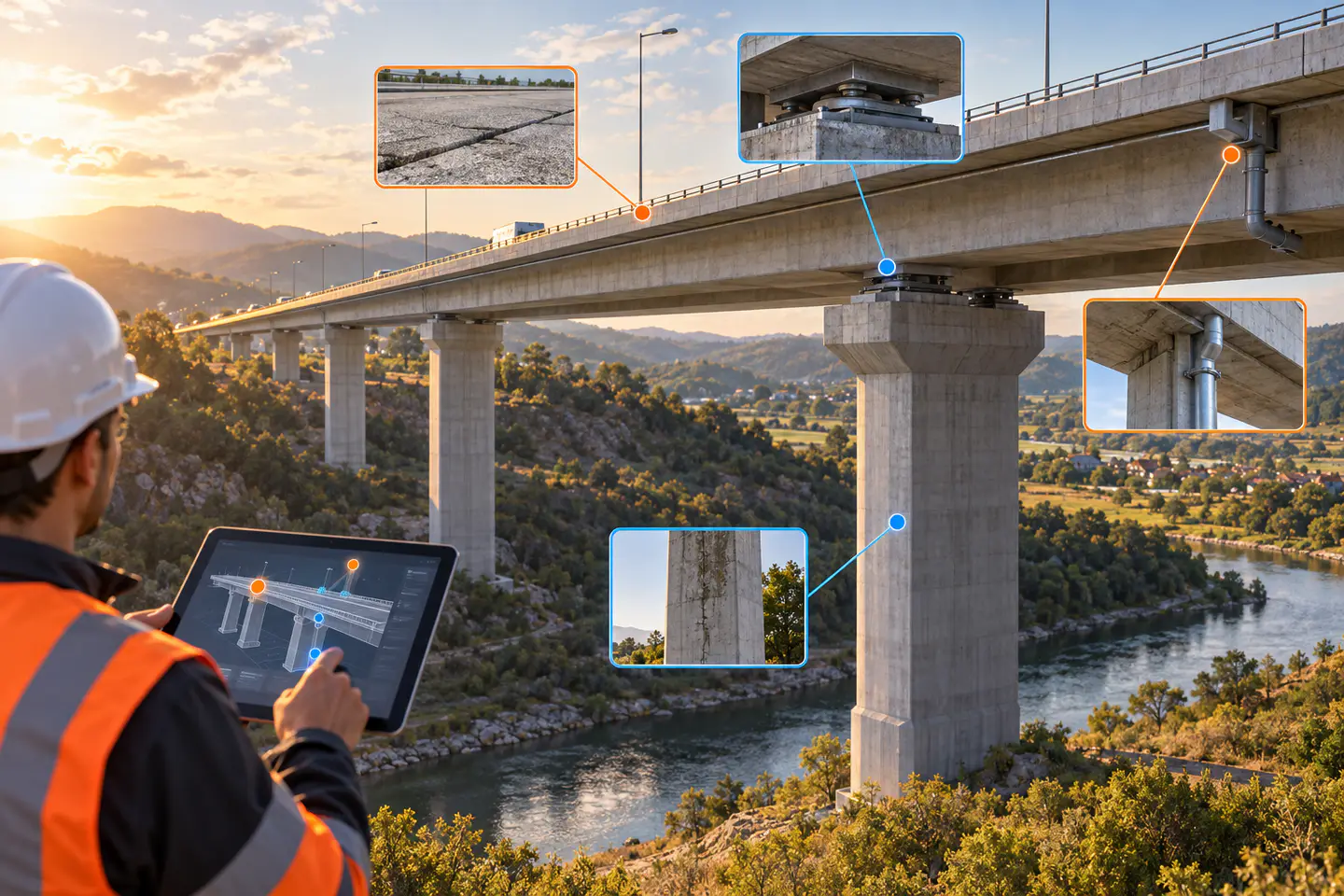 clear inspection component tags, tablet checklist and measured route line