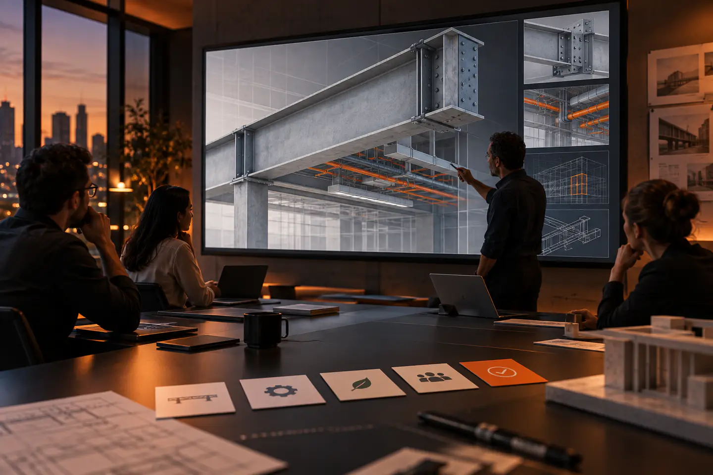 tagged beam interface, action cards and clean orange timeline