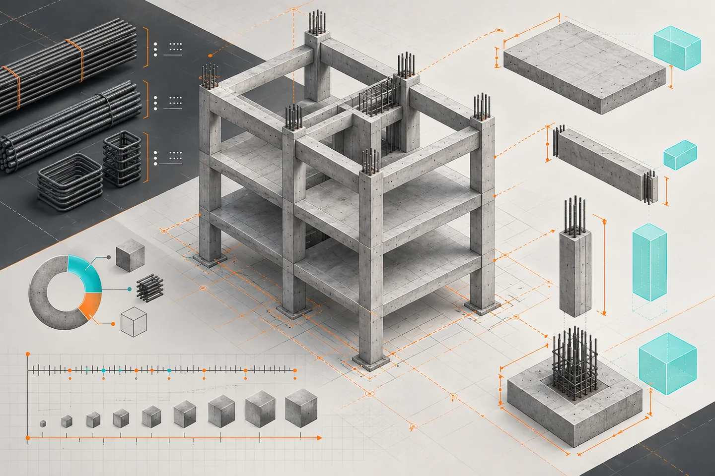 Conceptual BIM visualization for model units rounding structural quantities